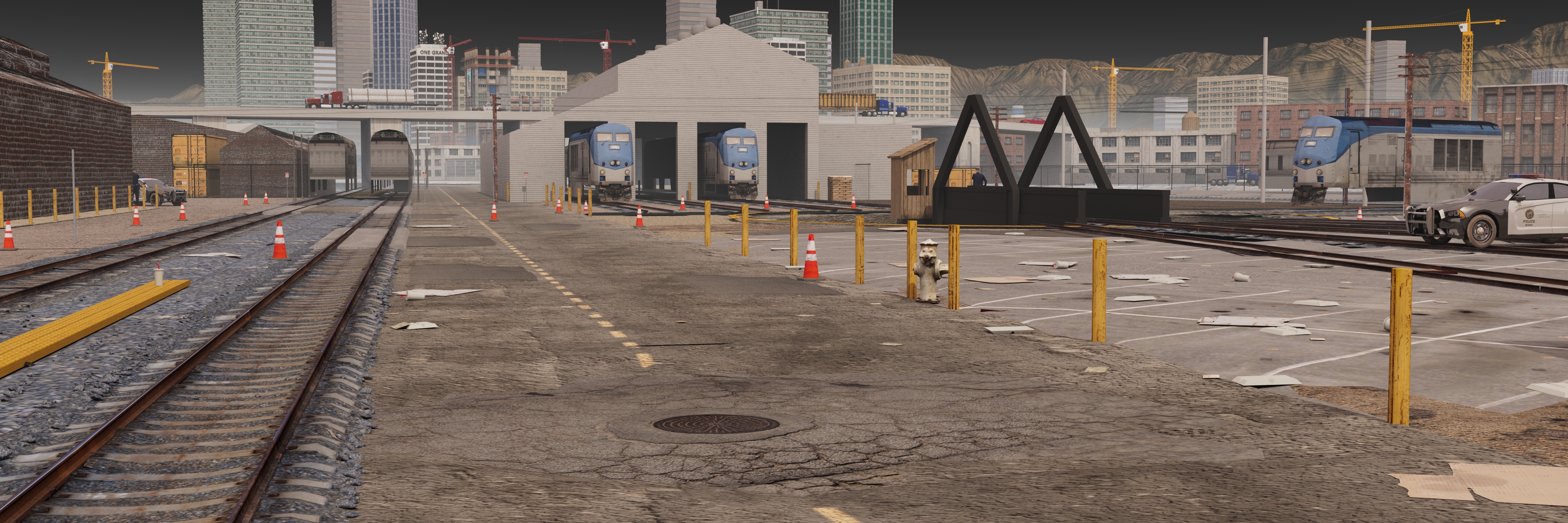 Downtown trainyard environment